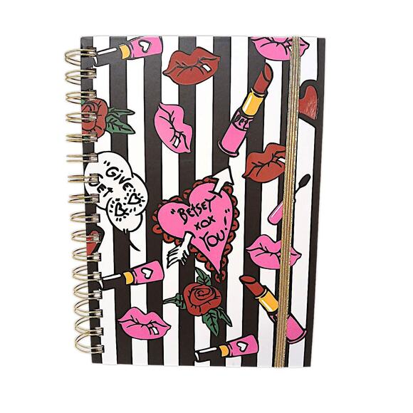 Betsey Johnson Journal 8" Designer Notebook Edgy Girly Art Lips Lined Pages New - Picture 1 of 6